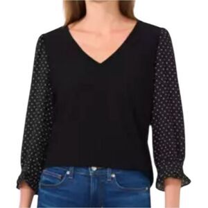 CeCe Black Polkadot Sleeve blouse